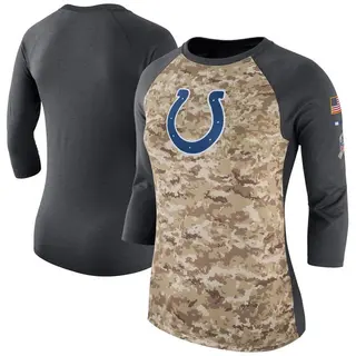 Women's Indianapolis Colts Camo/Charcoal Salute to Service Legend Three-Quarter Raglan Sleeve T-Shirt